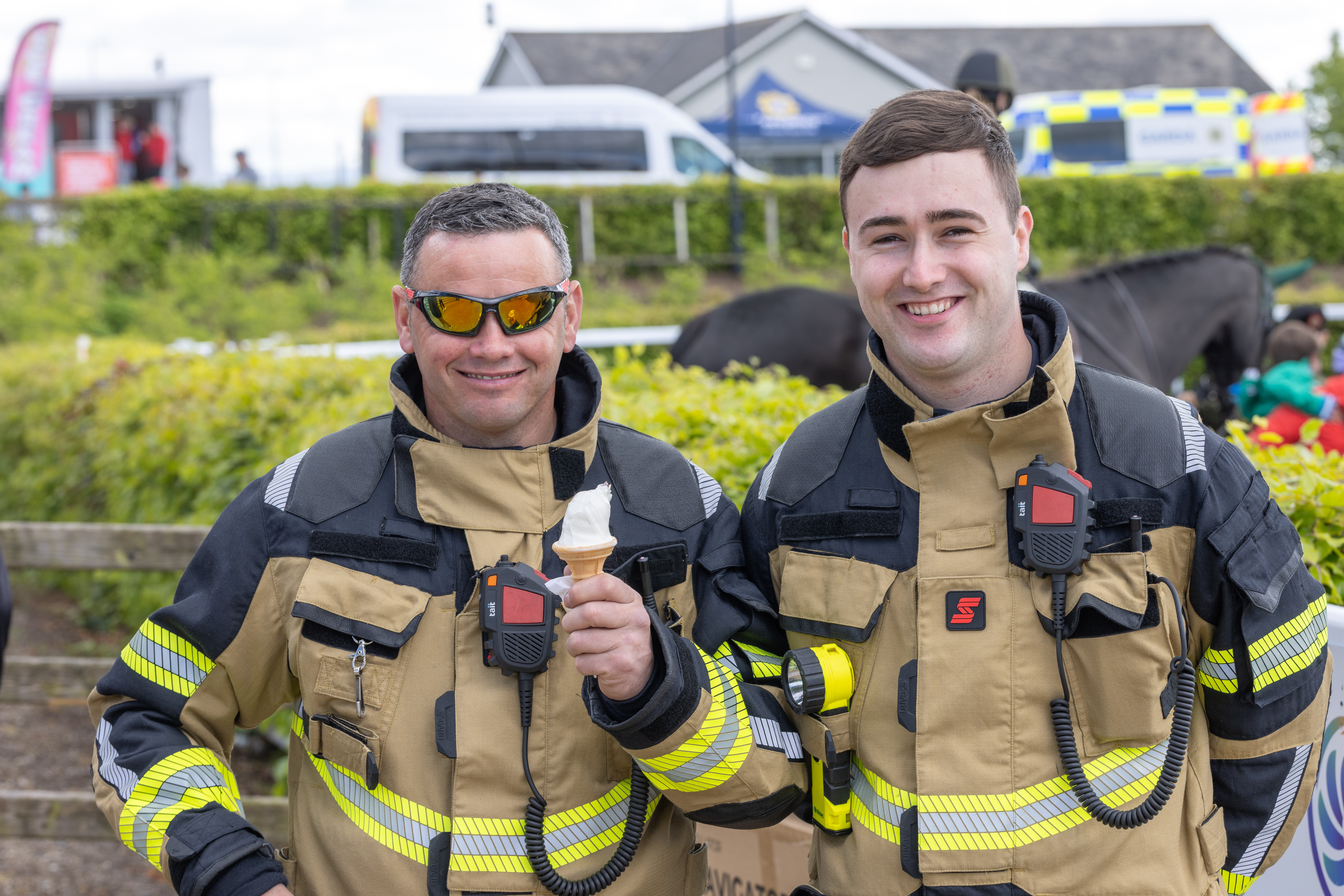Fire fighters with ice-cream. 